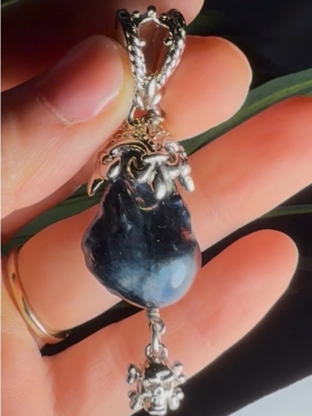 One of a kind, handmade Sterling Silver Black Baroque Pearl Pendant Necklace
